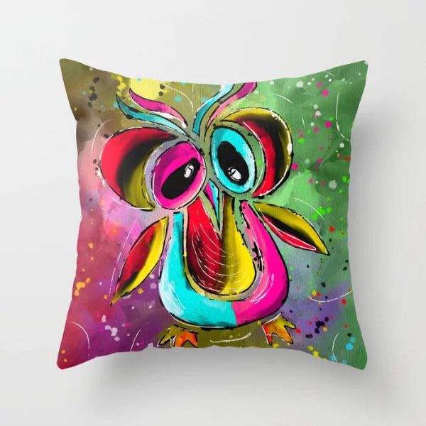 boho throw pillow owl painting