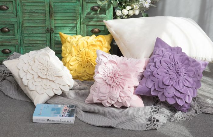 boho throw pillow velvet peony flower