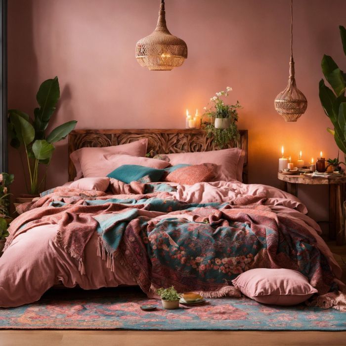 pink boho bedroom pillows